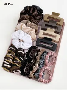 Mixed Color Hair Tie & Hair Claw Set, 2024 New Style Casual Simple Hair Accessories for Women & Girls, Minimalist Headwear Suitable for Thick Hair, Flat Claw Clips