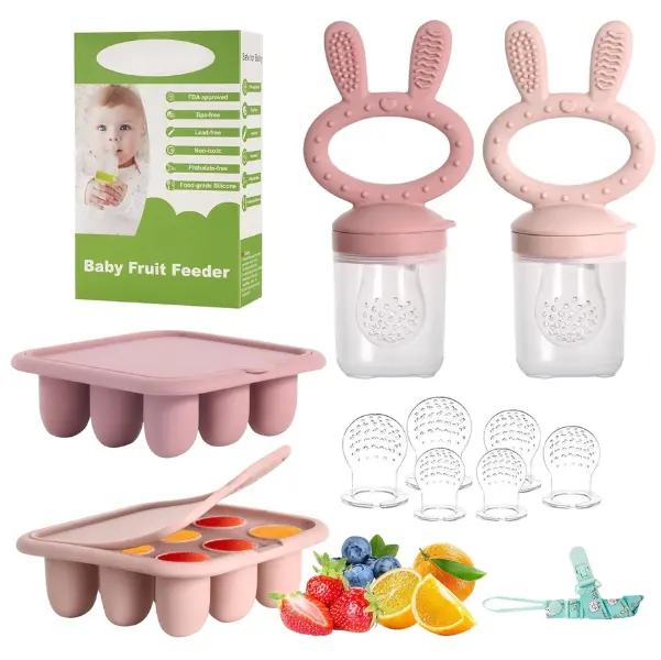 Baby Breastmilk Popsicle Molds & Baby Fruit Feeder, Infant Food Freezer Tray Storage Containers, Silicone Teething Pacifier Feeder and Teether for Babies