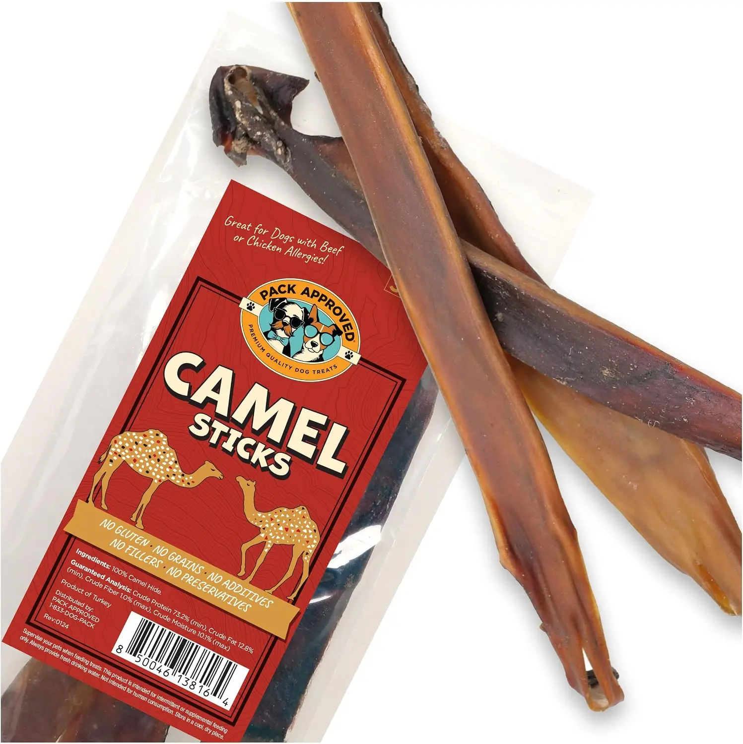 Pack Approved Camel Skin Dog Chews for Aggressive Chewers - 12" Stick, 3ct