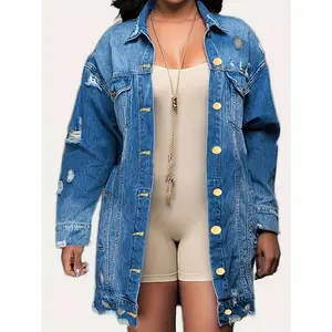 Women Fashion Dark Blue Denim Jacket Fashionable Loose Casual Coat For Women Female Outwear With Stylish Design And Comfortable Fit