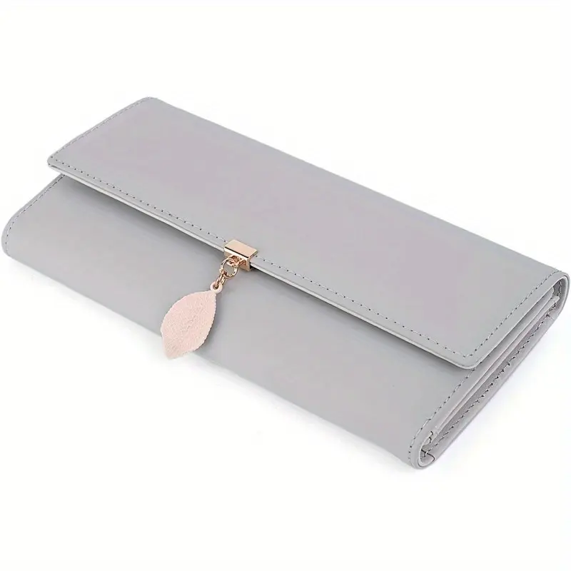 Light Gray Women's Wallet with Leaf Pendant - Card Holder, Phone and Checkbook Organizer, Zipper Coin Purse, Crossbody Bag and Everyday Use Belt Bag, Card Storage|Unique Casual Style|Fashion Design
