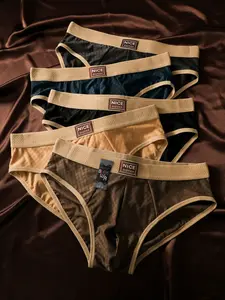 Men's Breathable Waffle Triangle Underwear, Morandi Color, Soft Antibacterial, Fitted Casual Shorts, Soft Comfy Brief, Suitable for Home and Vacation