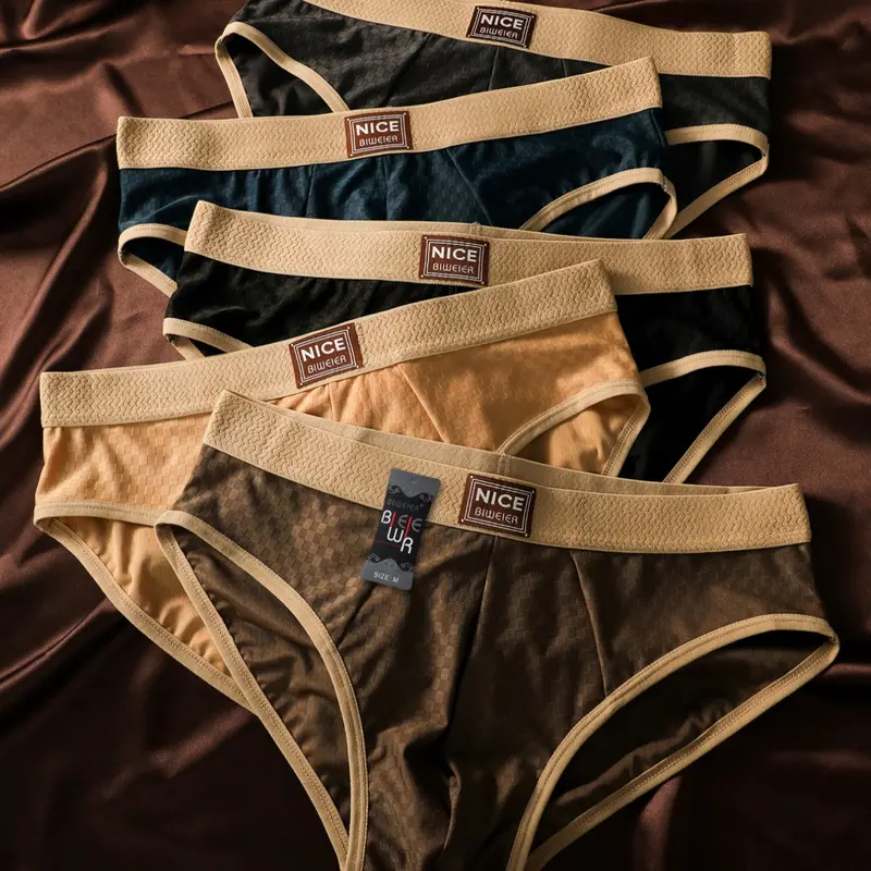Men's Breathable Waffle Triangle Underwear, Morandi Color, Soft Antibacterial, Fitted Casual Shorts, Soft Comfy Brief, Soft Breathable Briefs, Suitable for Home and Vacation