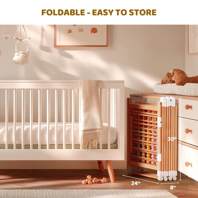 Naudacaa Baby Playpen & Safety Gate, 6/8/10 Panels  Foldable Pine Wood Play Yard with Child-Proof Lock, Easy-Assembly Baby Fence for Indoor Safe Play
