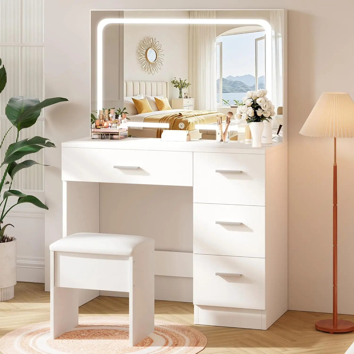 Brilliant Large LED Table with Chair Set- White