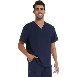 Scrub Top for Men - Stretch V-Neck Scrubs with 3 Pockets, Anti-Wrinkle Scrubs for Men