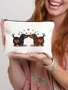 Lacoste Dog Pattern Makeup Bag, Large Capacity Casual Storage Pouch, Multifunctional Travel Handbag, Essential for Commuting, School, Camping