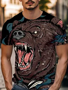 American Wild Bear Short Sleeve T-Shirt, Street Hardcore Style, Skin-Friendly Breathable Outdoor Adventure, Motorcycle Party Wear