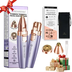 VG VOGCREST 2in1 Rechargeable Eyebrow Trimmer & Facial Hair Remover with LED Light - Painless Precision Shaver for Face, Lips, and Body - Comfort