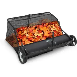 48" Lawn Sweeper Tow Behind, 26 Cu.Ft Capacity Pull Behind Yard Sweeper Large Leaf Collector, Leaf & Grass Catcher with Adjustable Brush Height & Dump from Seat Handle for Yard, Farm, Garden