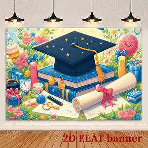 2D Flat Plane Polyester Banner - Vibrant Bright Colors, No Power Required, Multifunctional Indoor-Outdoor Wall Decor for Graduation, Birthday Festive Home Supplies