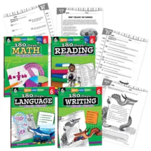 Shell Education 51636 180 Days of Practice Grade 6 Bundle Book - English Daily Practice Sheets for After-School, Intervention Programs