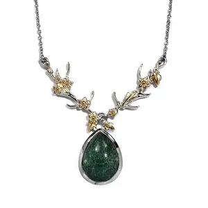 Green Aventurine  Mix Stainless Steel 18K Yellow Gold Plated Necklace for Women Size 18" Ct 12.18 Birthday Christmas Gifts for Women
