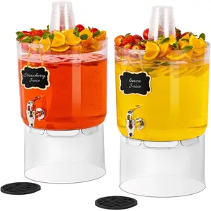 2 Gallon Beverage Dispenser for Parties 2 PACK,  Drink Dispenser with No Drip Spigot, Juice Dispensers with Stand, Transparent Plastic Water Dispenser, Drink Fountains with Multi-Function Lid