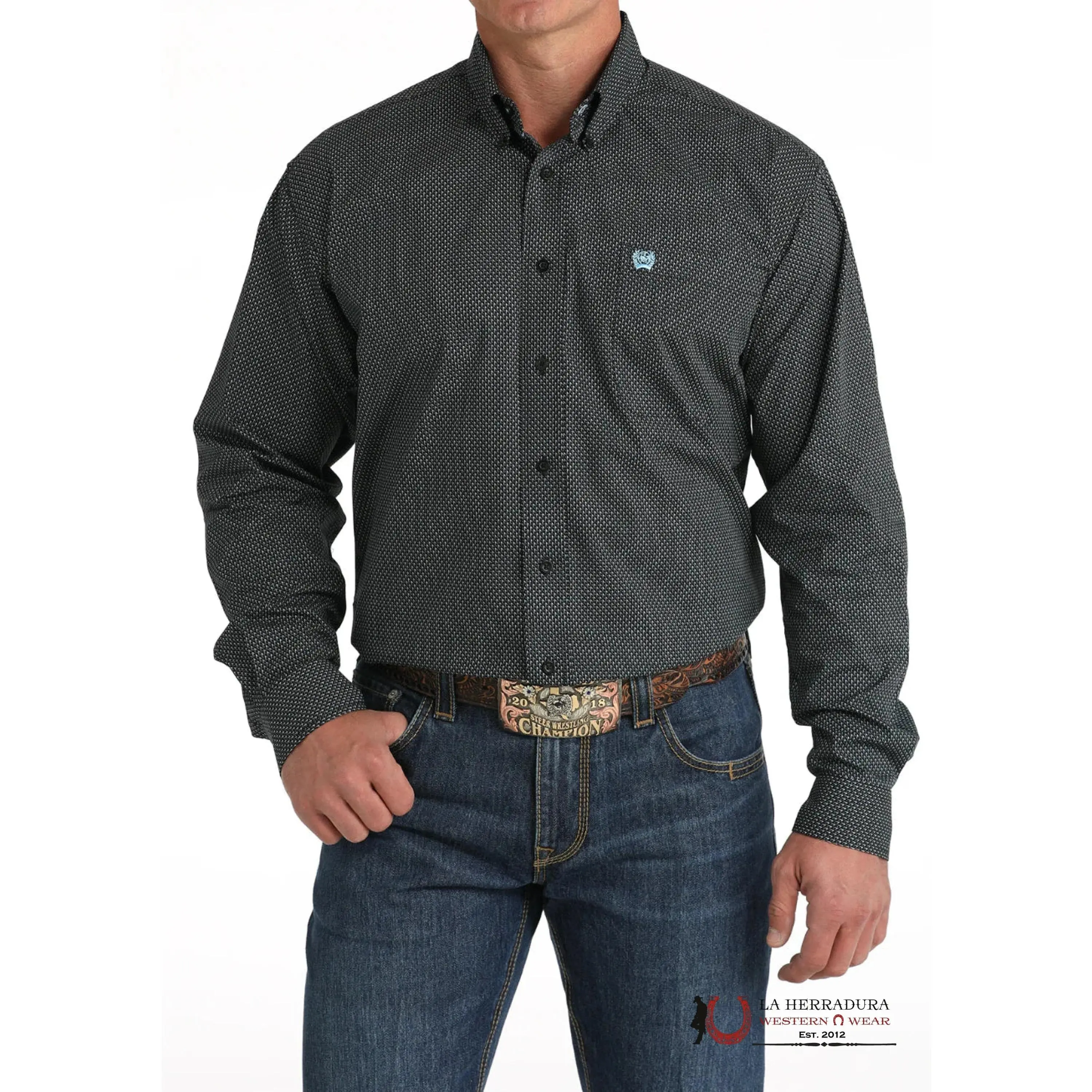 CINCH MEN'S MODERN FIT GEOMETRIC PRINT BUTTON-DOWN WESTERN SHIRT - BLACK MTW1105799