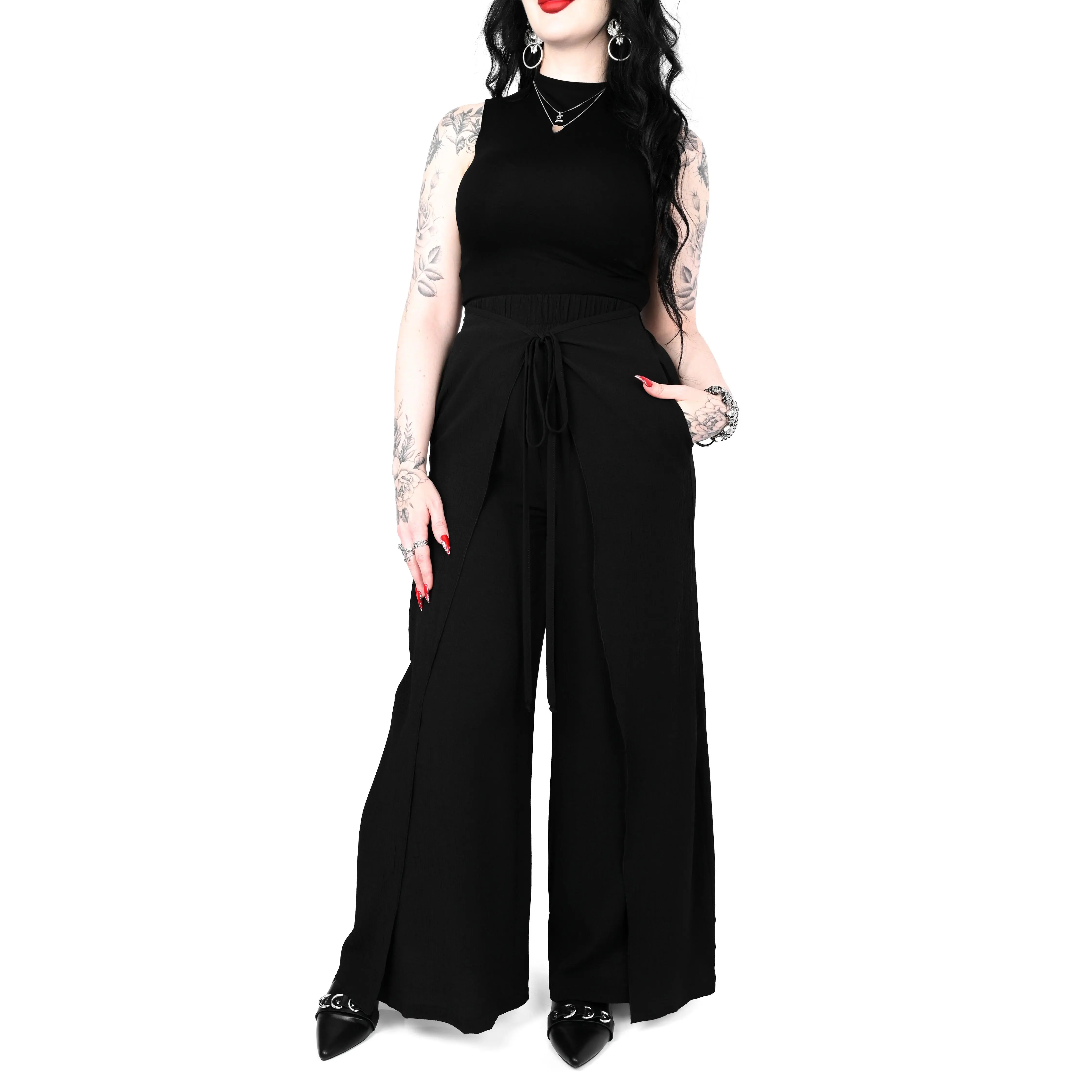 Women's Viscose Wide Leg Pants, Adjustable Elastic Bottoms - Sign Up For Restock Notifications!