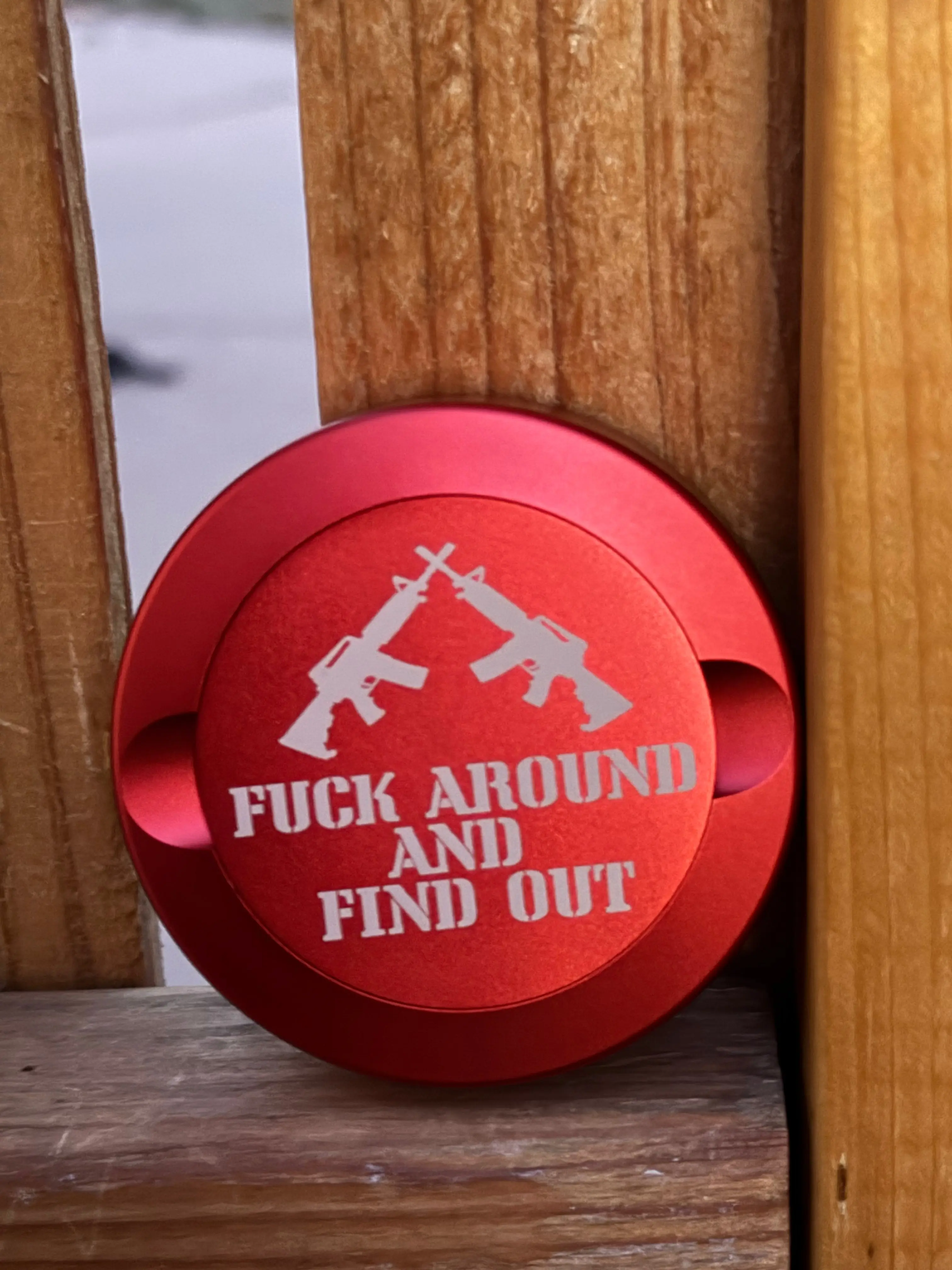 Aluminum Metal Nicotine Pouch Storage Organizer Container - Laser Engraved "Fuck Around and Find Out AR15" Lid, Rubber Seals, 2 Compartments, Durable Wear-Resistant, Versatile Home Organizer, Gift-Ready Humor Birthday Gift for Him