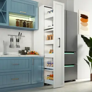 Large Slim Storage Cart Kitchen Rolling Cart Narrow Storage Cabinet with Handle and Wheels 6 Tier Wood Spice Rack Next to Fridge Pantry Shelf for Small Spaces