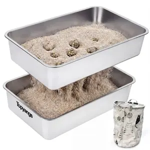 Topyangs  XL Sifting Litter Box ,Stainless Steel Sifting Box, Easy to Clean Catbox with High Sides,  ,Litterbox