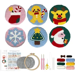 Christmas Punch  Kit for Adults Beginners, Easy Punch Embroidery Coaster Starter Set with Instruction - Fun Mug Rug Making Kit for Table Decor & Festival DIY Gifts