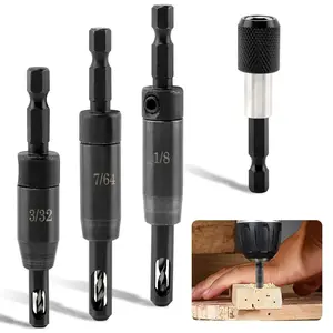 3 Pcs Self Centering Drill Bits Set, 3/32", 7/64", 1/8" Self-Centering Hinge Drill Bit with Bit Holder  for 1/4 in Clic-Change Hex Shank Drill