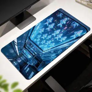 LIVEKEY Glowing Koi Cyberpunk Mouse Pad 40x80cm  XXL Extended Gaming Mousepad with Non-Slip Base & Stitched Edges  Large Desk Mat for Gamer and Office  Smooth Surface Computer Keyboard Pad