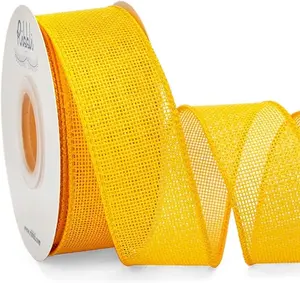 Yellow Burlap Wired Ribbon,1-1/2 Inch x 10 Yard, Wired Edge Ribbon for Big Bow,Wreath,Tree Decoration,Outdoor Decoration