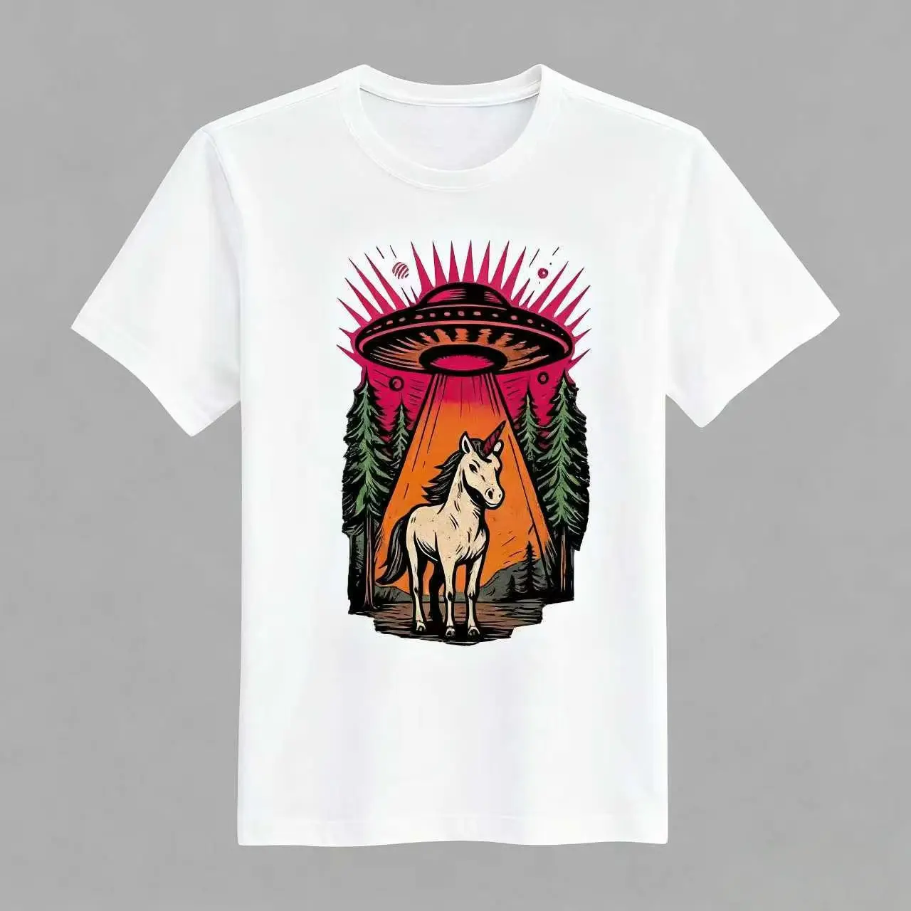 Alien Abduction Unicorn Shirt Funny Retro Pattern Alien T-Shirt Paranormal Xtra Terrestrial Ufo Tee Medium Size y2k  outfits  men casual graphic short sleeve tee menswear graphic t-shirt Men's Soft Cotton Crewneck T-Shirts adult funny t-shirt