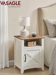 VASAGLE LIRY Collection - Farmhouse Nightstand with Barn Door, Bedside Table with Storage, Side End Table, Night Stand, Open Compartment, for Bedroom
