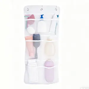 Shower Organizer, Shower Cart or Bathroom Organizer with Quick-Drying Net, 7 Pockets Holds Toiletries, Shampoo, Soap, Loofah and Cruise Essentials, 14" x 30", White