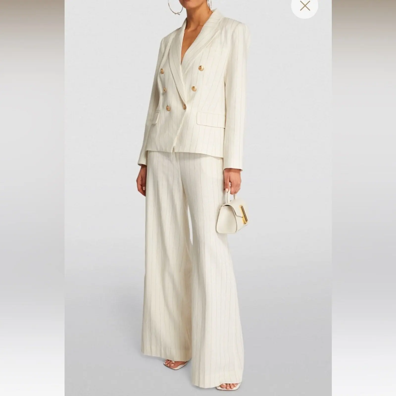 L’AGENCE Kenzie striped Blazer and Pilar striped pants LINEN SUIT set S, XS
