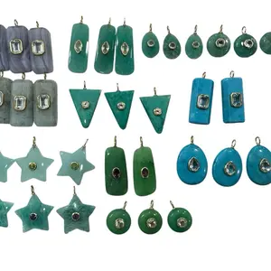 Stone Charms - Variety of Shapes and Colors Including Teal and Green Designs with Embedded Stones