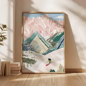 [SALE UP TO 50% + FREE SHIP] Skiing Wall Art Print, Alpine Mountain Poster, Winter Sports Wall Decor, Snow Landscape Ski Poster, Alpine Mountain Wall Decor