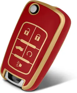 for Chevy 5 Buttonsn Key Fob Cover, TPU Smart Key Fob Case Compatible with Chevrolet Buick Camaro Cruze Equinox Malibu Impala Spark Sonic GMC(Red)