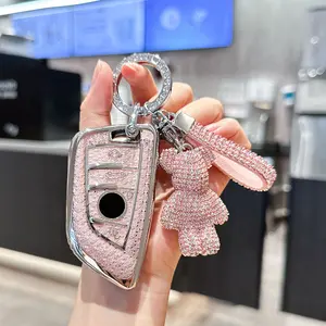 ACEBOY Key Fob Cover Fit For BMW Soft TPU 4 Buttons Keys Case Shell Accessories Bling Car Keychain Fits Or BMW X1 X2 X3 X4 X5 X6 X7 3 4 5 6 7 8 Series M3 M4 M5 M8 Girly Women