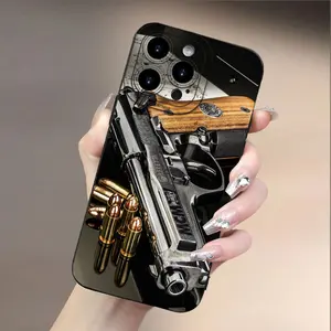 Gun Printing Pattern, Unique Design, New Mobile Phone Case, Full Body Protection, Shockproof and Drop-Proof TPU Soft Rubber Protective Cover,  iPhone16 15 14 13 12 11xs XR X7/8 Mini Plus Pro Max Series