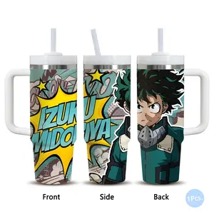 Anime M-My Hero Academia Vacuum Flasks 40oz Stainless Steel Vacuum Insulated Tumbler with Handle & Straw | Long-Lasting Cold & Heat Retention, Leak-Resistant | For Iced Coffee, Water, Office, Gym & Travel
