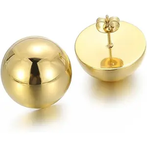 Gold Silver Half Ball Stud Earrings High Polished Round Earrings Trendy Jewelry for Women 20mm/18MM/16MM/12MM Balls