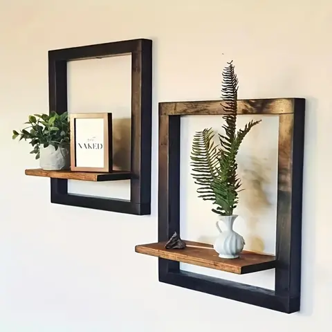 Wooden Wall Mounted Shelf, 2 Counts Wall Hanging Shelf, Wall Organizer Shelf, Wall Shelf Unit, Wall Shelf Set, Wall Decor for Home Living Room Bedroom Kitchen, Home Decor