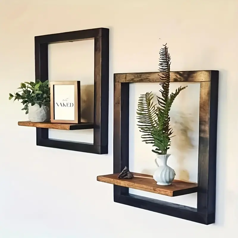 Wooden Wall Mounted Shelf, 2 Counts Wall Hanging Shelf, Wall Organizer Shelf, Wall Shelf Unit, Wall Shelf Set, Wall Decor for Home Living Room Bedroom Kitchen, Home Decor