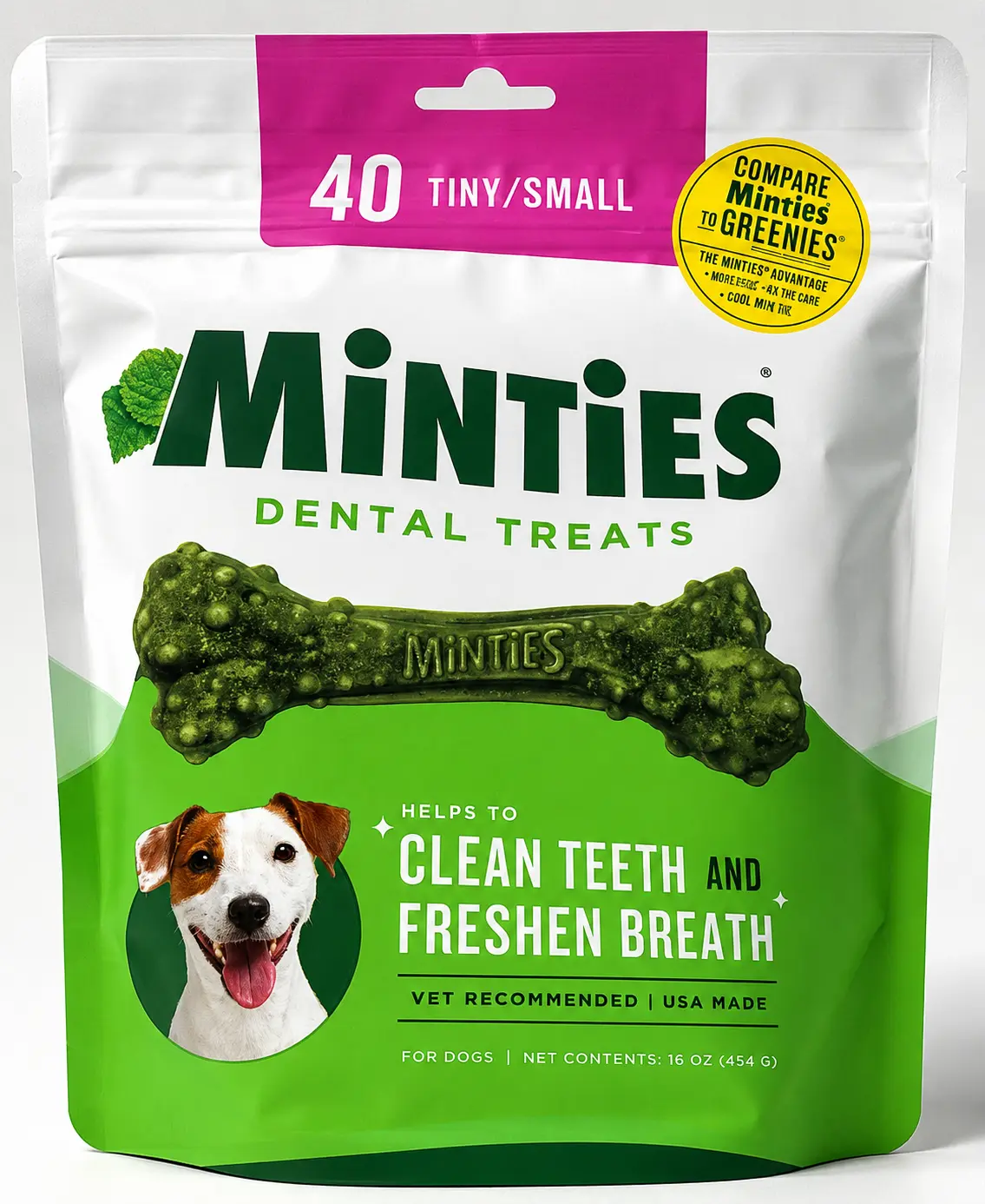 Dental Chews for Dogs, 40 Count, Vet-Recommended Mint-Flavored Dental Dog Treats for Medium Dogs, Bones Clean Teeth, Fight Bad Breath, and Removes Plaque and Tartar
