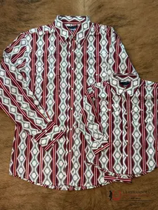 MEN'S WRANGLER CHECOTAH RED AZTEC PRINT LONG SLEEVE SHIRT - 112367722