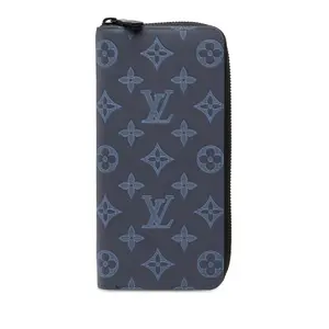 Pre-owned Louis Vuitton Calfskin Small Leather Goods Zippy Wallet Vertical Monogram Shadow Long Wallet