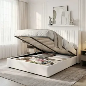 HOOMIC Lift Up Storage Bed Frame – Sturdy Upholstered Platform Bed with Hydraulic Lift, Vertical Channel Wingback Headboard, No Box Spring Needed, Easy Assembly , Full/Queen/King, Black/White/Grey/Cream White