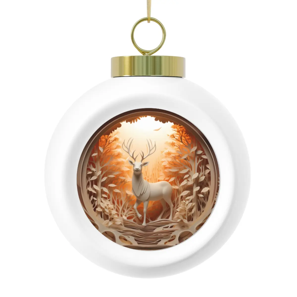 Buck Deer Vintage Ceramic Christmas Ornaments - 3D Tree & Bell Design with Custom Aluminum Insert - Glossy Festive Holiday Decor
