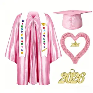 2026 Kindergarten Graduation Cap & Gown Set with 2026/2027 Charms & Sash! Satin Preschool Grad Outfit Unisex Design for Boys Girls, Perfect Grad Gift & Photoshoot Keepsake for Pre-K, Kindergarten & 1st Grade