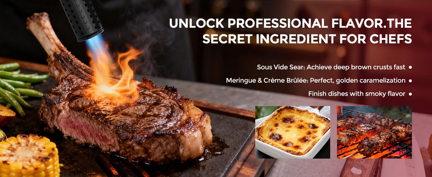 Propane Torch - Cooking Blow Torch Gun with Safety Lock, Surrounding Cooling Vents (Overheat Prevention & Rapid Cooling), Charcoal Lighter Flame Torch for Grill, Sous Vide, BBQ, Kitchen Use (Tank Not Included)