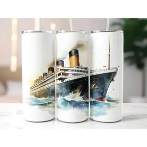 Titanic Tumbler Wrap, Titanic Ship Tumbler Sublimation Design, 20oz Skinny Tumbler With Straw