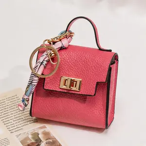 Cute Mini Square Bag Charm Keychain – Premium Leather with Colorful Strap, Ideal for Car Keys & Handbag Decoration