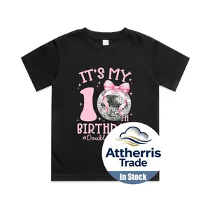 It's My 10th Birthday Girl Double Digits Bow Disco Ball Cotton T-shirt, Graphic Print Round Neck Short Sleeve Casual Tee for Boys Girls